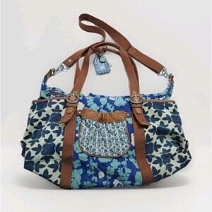 Vintage Key Per FOSSIL Large Floral Duffle Bag Weekender Travel Tote Bag Blue